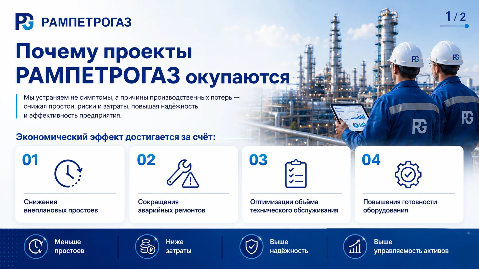 Почему проекты РАМПЕТРОГАЗ окупаются: снижение простоев и аварийных ремонтов, оптимизация ТО, повышение готовности оборудования
